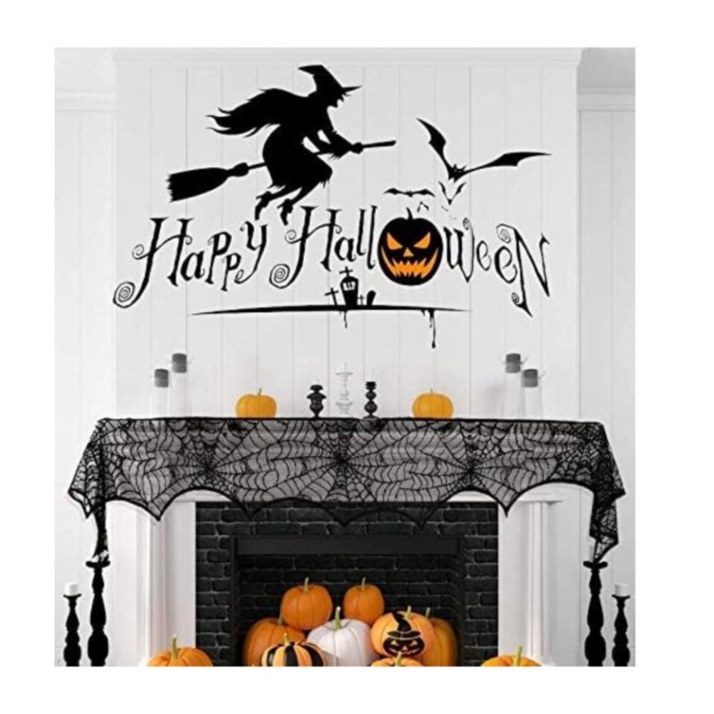 Halloween Cobweb Fireplace Scarf Black Lace Spiderweb Mantle 18 x 96 inch